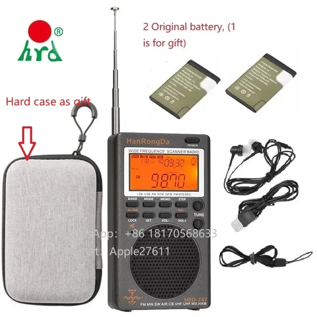 HRD-747 Mini Digital Portable Battery Powered SSB Shortwave Radio Screen FM/LSB/AIR/CB/VHF/UHF Full Band NOAA Alert Radio