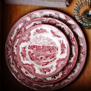 Piatto di <span class=keywords><strong>ceramica</strong></span> rosso reale rotondo artisti stoviglie set stoviglie stoviglie per uso domestico - Product Image 2
