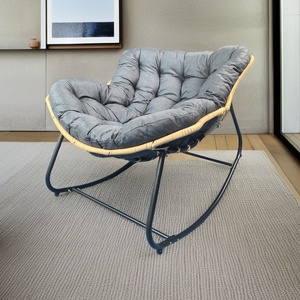 Fauteuil à bascule en forme de disque lunaire avec coussin épais en corail, corde tressée beige, base en métal noir, <span class=keywords><strong>chaise</strong></span> décorative pour salon intérieur - Product Image 3