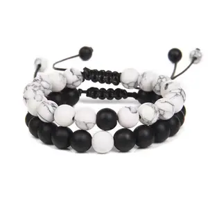 QANXI Fashion new white turquoise frosted beads diy hand-woven ins wind pair hand bracelet adjustable bracelet