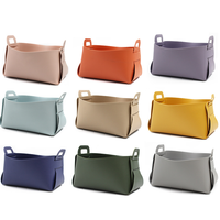 Porte-organisateur de cosmétiques en cuir PU panier décoratif pliable petit bac de rangement étagère organisateur de bureau plateaux