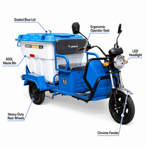 Triciclo de Transporte de Residuos de Metal Resistente de Tres Ruedas, Alcance de Conducción de 50 km, Capacidad de 300 lb para Saneamiento Vial y Vecinados - Product Image 6