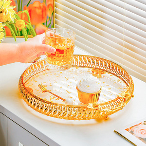 Golden Metal Round Candy Tray Floral Design Hollywood Glam <b>Coffee</b> <b>Table</b> Party Snack Serving Dish Decorative Trays - Product Image 4