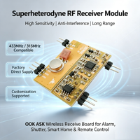 Módulo Receptor Superheterodino RF de Fábrica 315/433MHz, Placa de Alta Sensibilidad y Bajo Consumo OOK ASK para Alarmas, Persianas y Hogar Inteligente