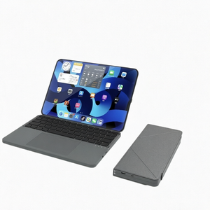 Teclado inalámbrico Bluetooth plegable, portátil y recargable para múltiples dispositivos, con panel táctil y soporte. - Product Image 1