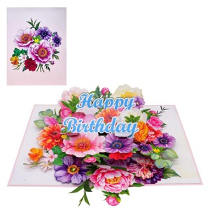 Tarjeta de Cumpleaños Pop-Up Floral con Flores Coloridas, Diseño Troquelado, Forma Rectangular, Material de Papel Kishu Premium - Product Image 6