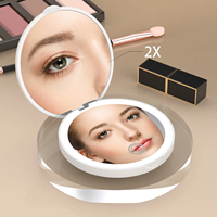 Miroir cosmétique à marque privée, fabrication sur mesure, logo personnalisé, LED portable, miroir de maquillage pliable à double face, grossissant, à intensité variable