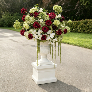 Arreglo Floral de Hortensias y Anturios en Tonos Borgoña y Verde, Bola de Flores Grande de 40/50/60/70cm, para Decoración de Mesa de Boda - Product Image 1