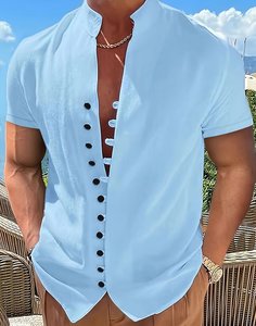 Chemise à manches courtes pour homme, imprimé floral, popeline, boutons sur le devant, décontractée, été, plage, polyester/coton - Product Image 5