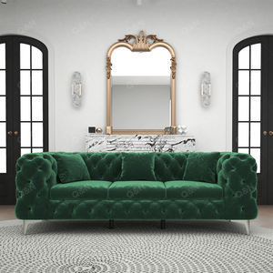 ชุดโซฟาผ้ากำมะหยี่สไตล์โมเดิร์นนอร์ดิกหรูหราสำหรับห้องนั่งเล่น สีเขียว 1+2+3 ที่นั่ง หุ้มด้วยผ้ากำมะหยี่ ตกแต่งแบบเชสเตอร์ฟิลด์ - Product Image 6