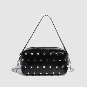 Sac à main élégant pour femme de style vintage, sac à bandoulière en cuir PU tendance avec décoration à rivets, fermeture éclair et motif original Tanjing - Product Image 1