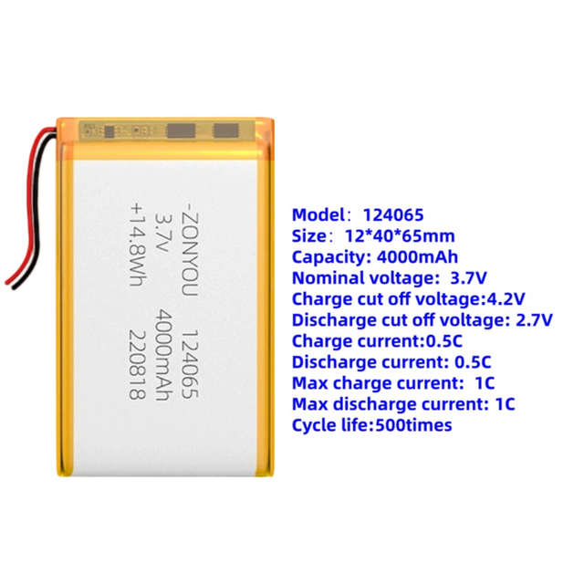 Good Quality Semi-Solid State 3.7Volt Li-Polymer Batteries 124065 Pouch Cell for Consumer Electronics Portable Power Station Toy