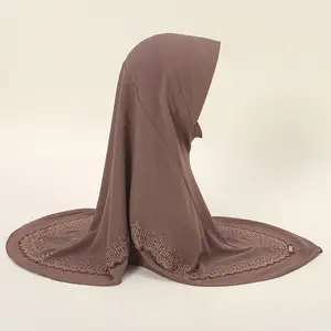 Middle East Arab New Pearl Chiffon Edge Rhinestone Diamond Hijab Muslim Women Elastic Full Cover Instant Hijab Cap