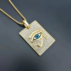 Men Diamond Hiphop <strong>Necklace</strong> Gold 316L Stainless Steel Blue <strong>Eye</strong> <strong>of</strong> <strong>Horus</strong> Pendant - Product Image 5