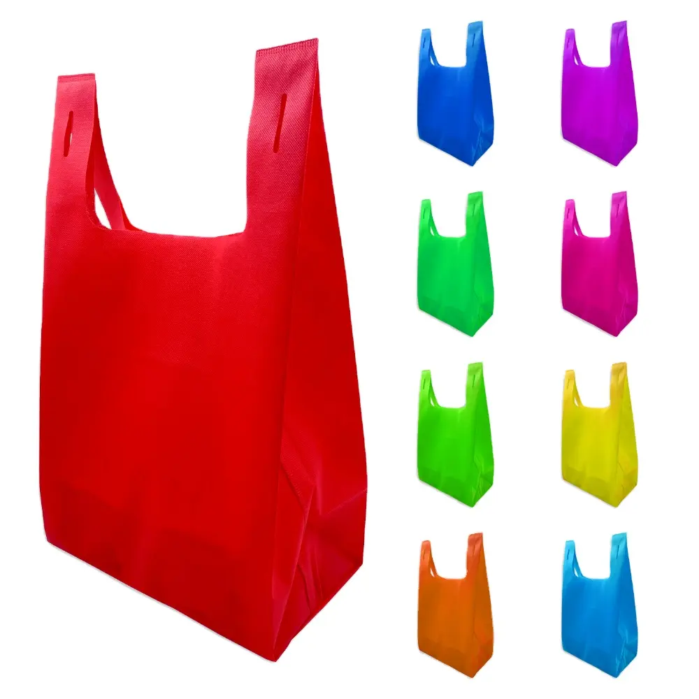 Ama-zon Offre Spéciale Eco Non-tissé recyclé shopping t shirt tote vest carry bag custom supermarket shop t-shirt bag with logo