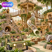 Parc de jeux commercial d'aventure en forêt avec maison dans les arbres pour centres de camping : tunnel en filet de cordes moderne, toboggan ondulé, parcours d'obstacles, labyrinthe
