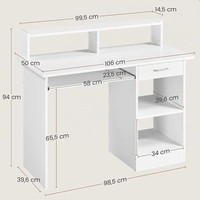 Bureau d'ordinateur compact blanc avec tiroir, table d'étude pour PC, bureau à domicile avec étagère, montage facile