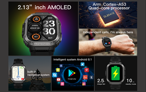 Domino 4G Android smartwatch DM63 2,13 pulgadas HD AMOLED gran memoria <span class=keywords><strong>4</strong></span> + 64GB Cámara grabación de vídeo GPS deporte reloj inteligente - Product Image 4