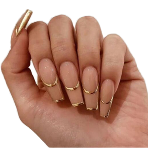 Faux ongles en gel solide ABS, style classique Old Money, finition brillante, nouvelle collection, forme amande carrée, French doré, semi-couvrant - Product Image 5