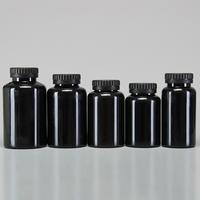 Vente en gros de flacons en plastique noir souple PET pour capsules et pilules, avec couvercle à vis, 225 ml, 250 ml, 300 ml, 400 ml