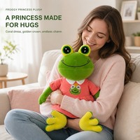 Peluche grenouille kawaii en robe de princesse avec broderie couronne, grenouille en peluche verte douce pour décoration de chambre à thème féerique, cadeau