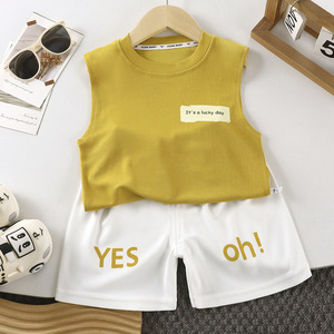 Nouvel <span class=keywords><strong>ensemble</strong></span> gilet piqué en coton et polyester pour enfants, style coréen, tenue de <span class=keywords><strong>sport</strong></span> sans manches pour garçons et filles, <span class=keywords><strong>ensemble</strong></span> deux pièces avec lettres - Product Image 1