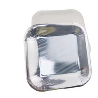 Lot de 12 Assiettes Carrées Jetables en Papier Métallisé Argent, Bleu, Or – Vente en Gros, Modernes, Biodégradables, Résistantes à l'Eau