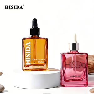 Flacon cosmétique carré vide rechargeable de 50ml Ambre clair 30ml 100ml Flacons compte-gouttes rectangulaires de sérum en verre brun avec couvercles - Product Image 1