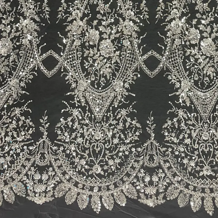 Wedding Fabric White Embroidery Beaded Lace Fabric Glitter French Lace for dress