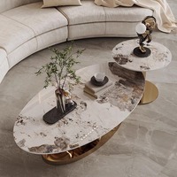 Table basse Pandora en pierre ovale, style moderne italien, luxe léger, pour salon, design minimaliste et créatif