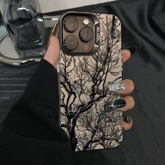 Sketch Black Tree Branches Phone Case For iPhone 17 16 15 14 13 12 11 Pro Max XR XSMAX 8 7 Plus SE 2 Anti Fall Matte Back Cover