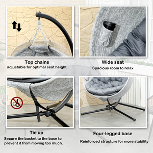 AJUNION-Chaise Suspendue avec Cadre en Acier, <span class=keywords><strong>Oeuf</strong></span>, Chaise à Bascule Pliable avec Porte-Gobelet Inclus - Product Image 2
