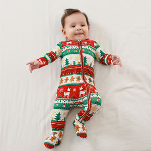 Combinaison de Noël personnalisée pour bébé, barboteuse à manches longues, pyjama de Noël zippé pour nourrisson, tenue pour tout-petit, grenouillère en bambou pour bébé - Product Image 1
