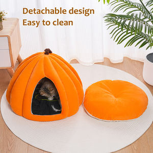 Uso en el hogar Invierno Interior Semicerrado Forma de calabaza Cama súper suave para mascotas Nido de gato Cálido Cachorro Cama para gatos <span class=keywords><strong>Cueva</strong></span> - Product Image 3