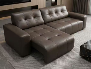 <b>Brown</b> Genuine Leather <b>Sofa</b> Set Modern Tufted Recliner Living Room Furniture Modular Functional <b>Sofa</b> with Adjustable Seat - Product Image 3