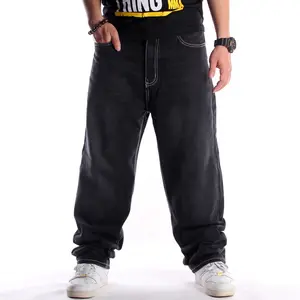Toptan 2020 moda Hip Hop kaykay pantolon erkekler siyah Baggy özel kot gevşek tarzı HipHop kot pantolon erkek