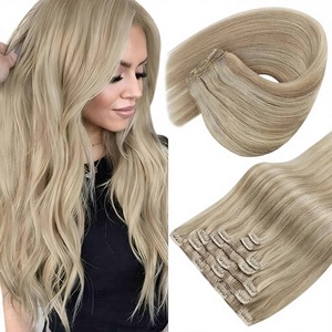 Extensions de cheveux naturels Remy Sunny à clipser, 20 pouces, 120g, <span class=keywords><strong>blond</strong></span> <span class=keywords><strong>doré</strong></span> foncé avec mèches <span class=keywords><strong>blond</strong></span> <span class=keywords><strong>clair</strong></span> pour femmes - Product Image 1