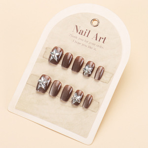 Ongles portables purement faits à la main Cat Eye Star Sparkling Dia Niche Ins Pure Desire Style Short High-End Feel Blanchissant Nail Tips - Product Image 4