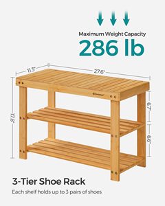 Bamboo Shoe Rack <strong>Bench</strong> for <strong>Hallway</strong> Living Room 3-Tier Bamboo Shoe Storage Organizer Wooden Shoe Shelf Bamboo Storage Holder - Product Image 6