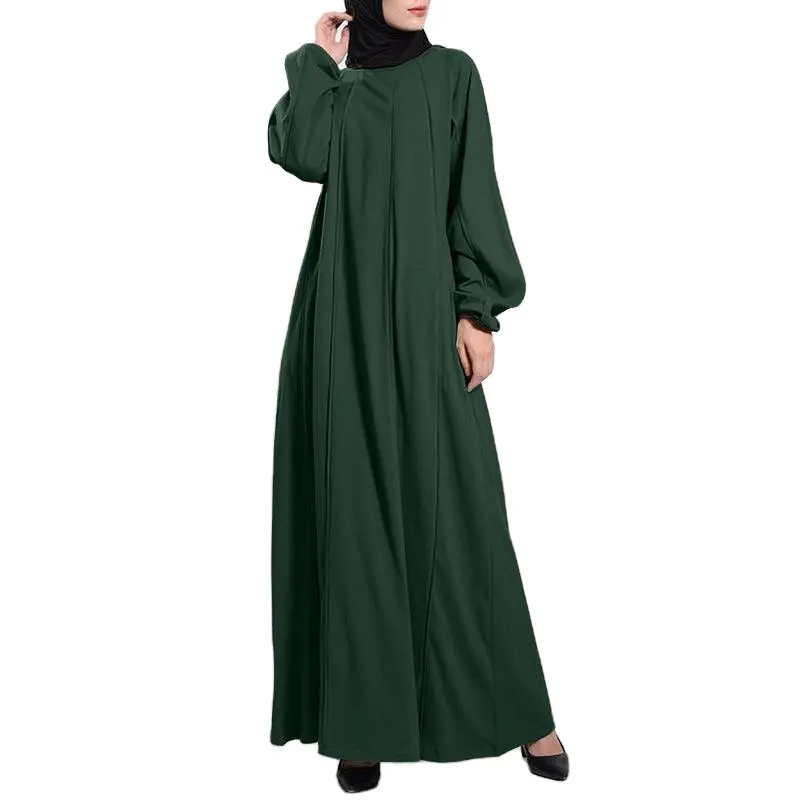 Mode Gematigde Islamitische Jurk Effen Kleur Kaftan Moslim Jurk Geplooide Chiffon Abaya Moslim Vrouwen Abaya 2024