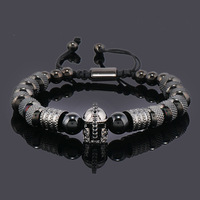 2024 plaqué or hommes Bracelets en acier inoxydable bijoux de luxe CZ chevalier casque breloque perlé réglable Bracelet Bracelet hommes