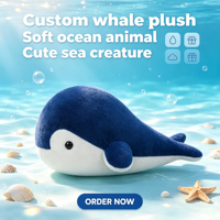 Peluche baleine brodée super douce personnalisée, rembourrée en coton PP, adorable baleine bleue, animal marin, OEM ODM, faible MOQ, vente en gros, cadeau