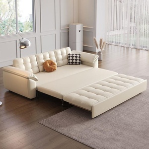 Divano <span class=keywords><strong>Letto</strong></span> in Pelle Color Crema a Forma di Zampa di Gatto, Multifunzionale per Piccoli Soggiorni, Retrattile con Contenitore e Pieghevole - Product Image 4