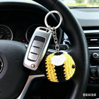 Porte-clés en crochet doré, adorable abeille tricotée, pendentif en peluche pour femme, breloque de sac en forme d'insecte faite à la main, cadeau de Saint-Valentin
