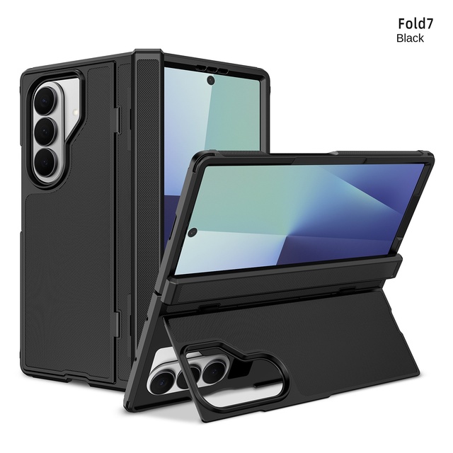 For Z FOLD 7 Stand Portable Hinge Protection Design Diamond Pattern PC Folding Phone Case with Built-in Screen Protector