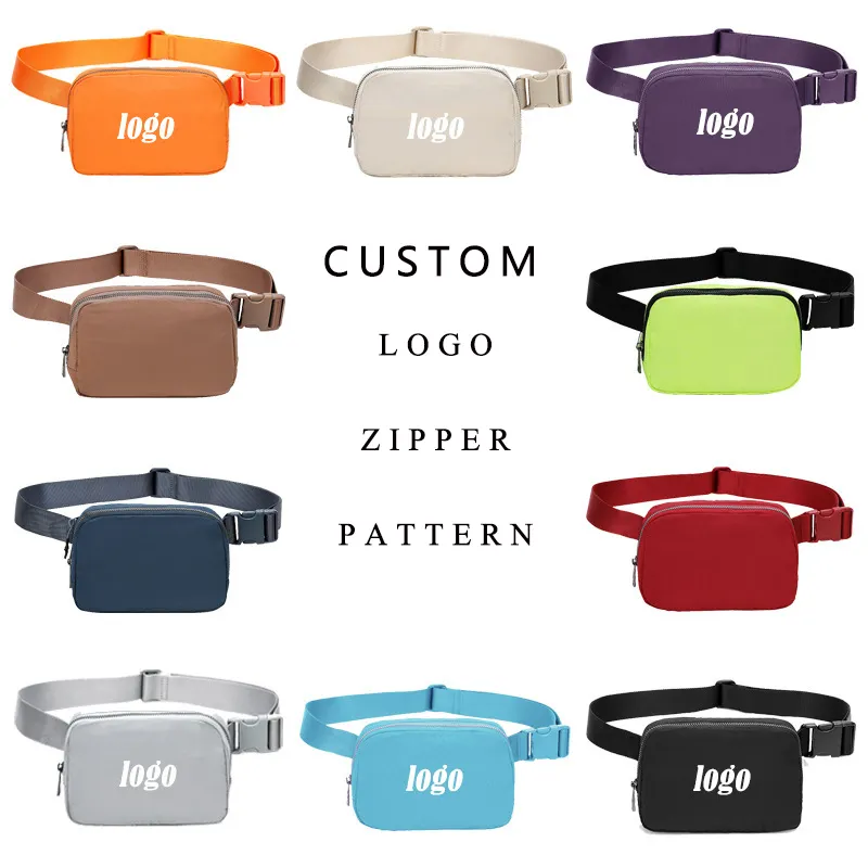 Wholesale Custom Logo Waterproof Nylon Sport Running Jogging Belt Phone Pocket Fanny Pack Crossbody LuLu Waist Bag Men Women