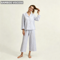 Ensemble de pyjamas en bambou pour femmes, taille plus, taille élastique, col en V, longueur intégrale, vêtements de nuit décontractés et confortables, vêtements de détente