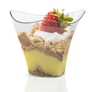 PS Plástico 100ml Borda Torcida Transparente Sobremesa Mousse Pudim Jelly Shake Cup Box para bolo mousse