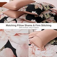 Ensemble de literie élégant floral rose couette légère toutes saisons 7 pièces sac de lit noir drap plat draps housses taies d'oreiller