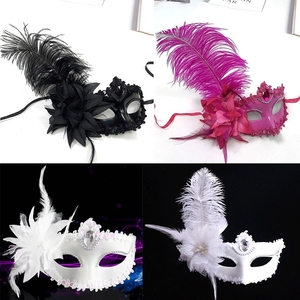 Masques pour les yeux et masques faciaux avec fleur en plumes pour mariage, anniversaire, Halloween, Noël, Nouvel An, bal <span class=keywords><strong>de</strong></span> promo, mascarade, fête, cadeau - Product Image 1